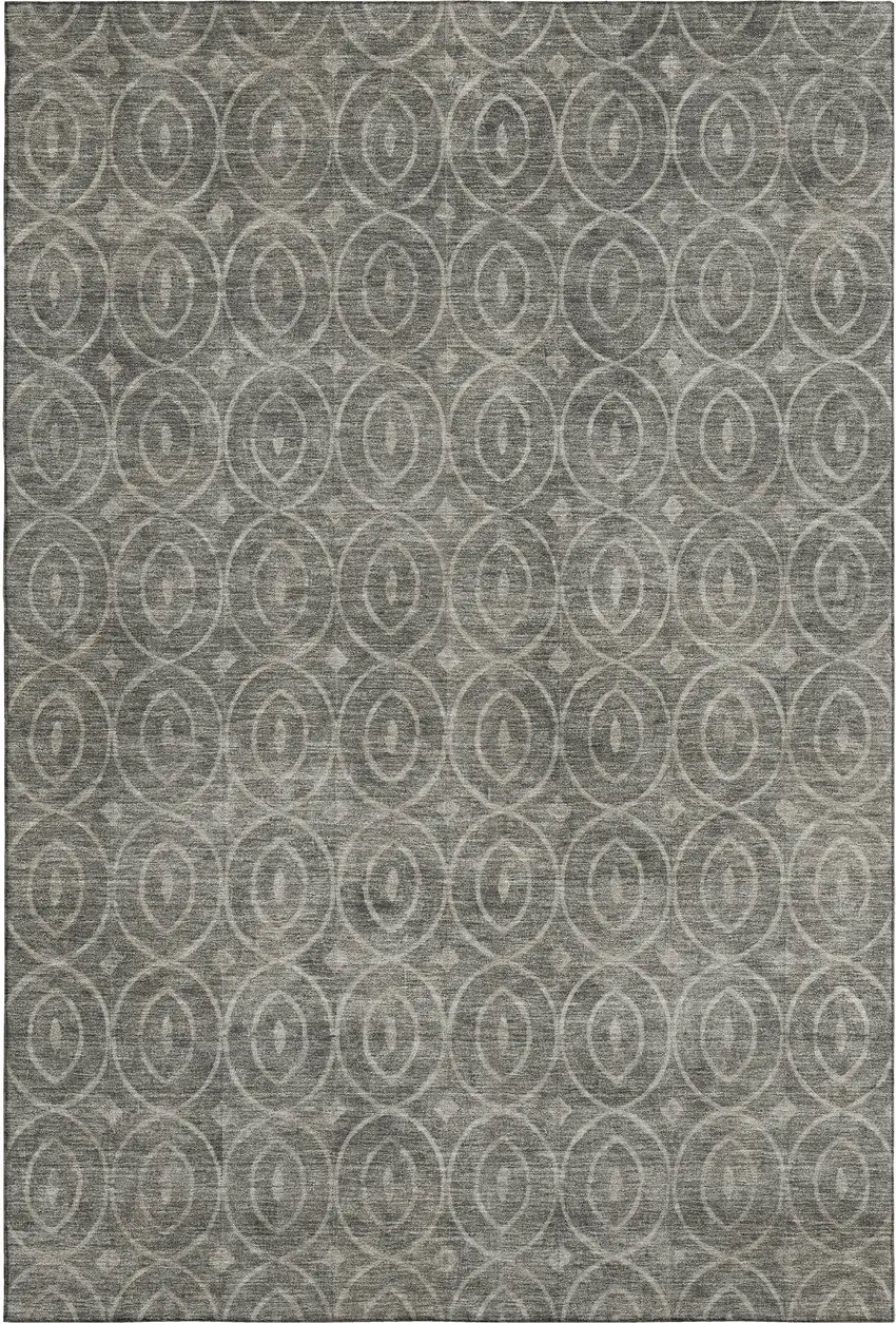 8' Pewter And Gray Geometric Washable Area Rug With UV Protection Photo 1