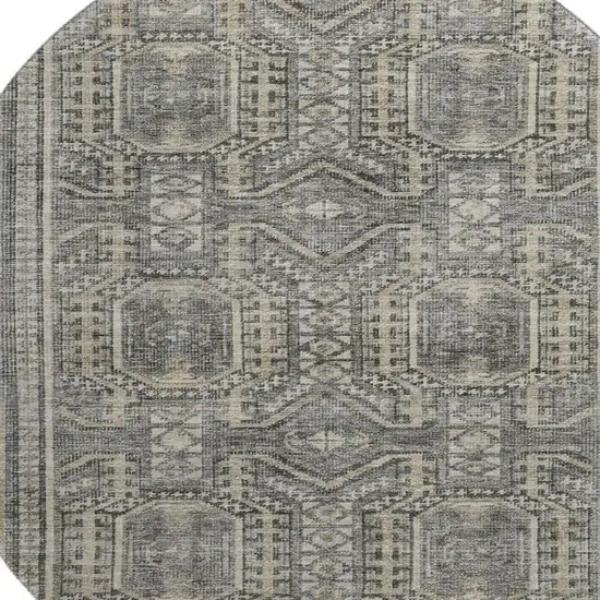 8' Pewter And Gray Geometric Washable Round Rug With UV Protection Photo 3