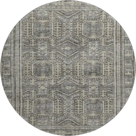 8' Pewter And Gray Geometric Washable Round Rug With UV Protection Photo 1