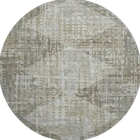 8' Pewter And Gray Geometric Washable Round Rug With UV Protection Photo 4