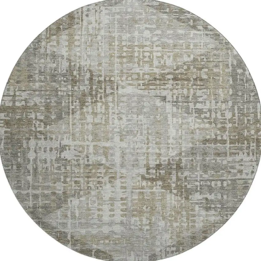8' Pewter And Gray Geometric Washable Round Rug With UV Protection Photo 4