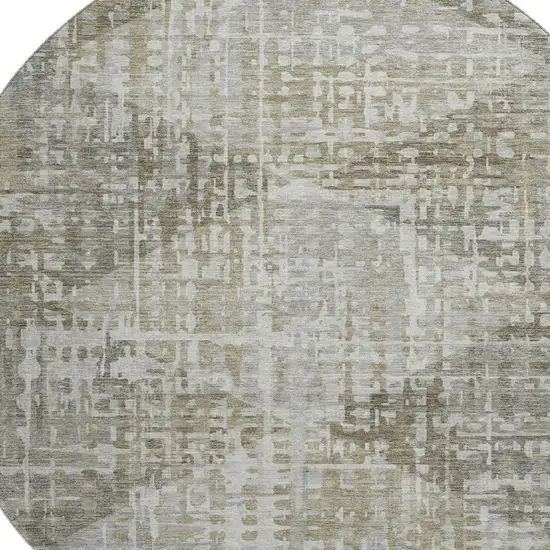 8' Pewter And Gray Geometric Washable Round Rug With UV Protection Photo 3
