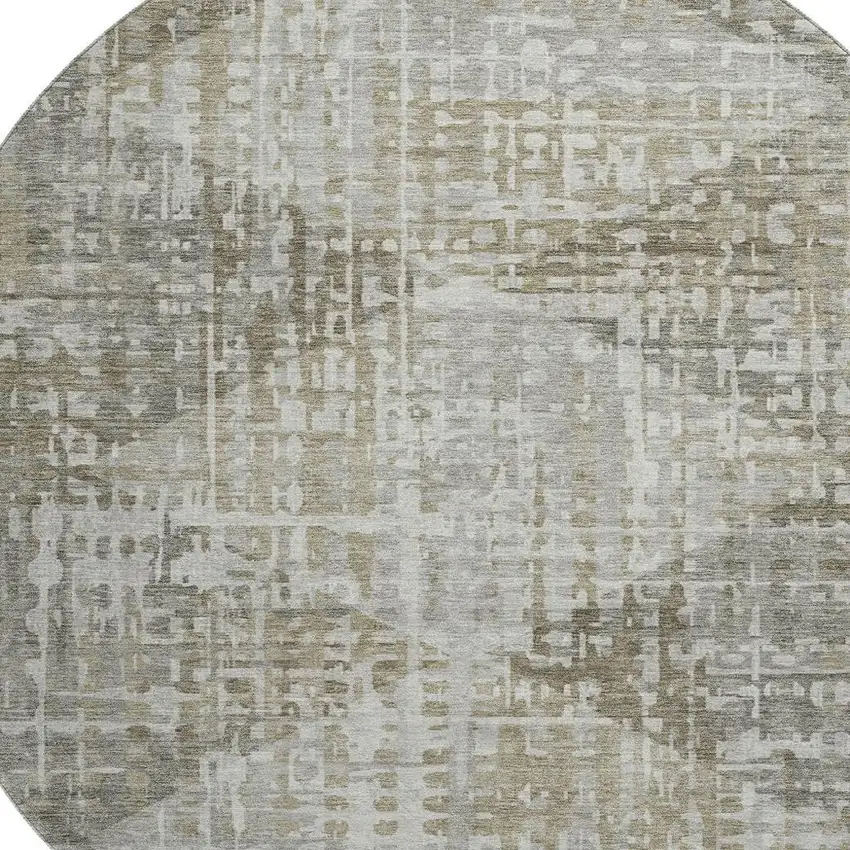 8' Pewter And Gray Geometric Washable Round Rug With UV Protection Photo 3