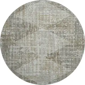 Photo of 8' Pewter And Gray Geometric Washable Round Rug With UV Protection