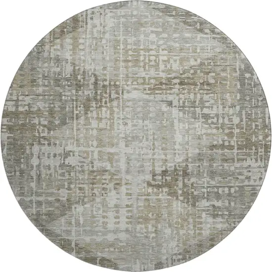 8' Pewter And Gray Geometric Washable Round Rug With UV Protection Photo 1