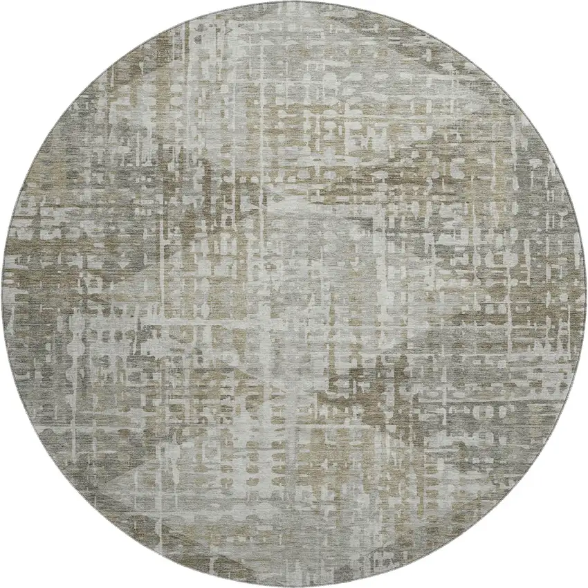 8' Pewter And Gray Geometric Washable Round Rug With UV Protection Photo 1