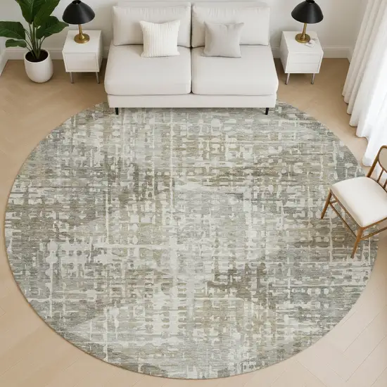 8' Pewter And Gray Geometric Washable Round Rug With UV Protection Photo 5
