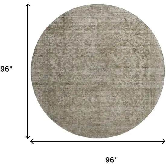 8' Pewter And Gray Oriental Washable Round Rug With UV Protection Photo 9