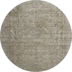 Photo of 8' Pewter And Gray Oriental Washable Round Rug With UV Protection