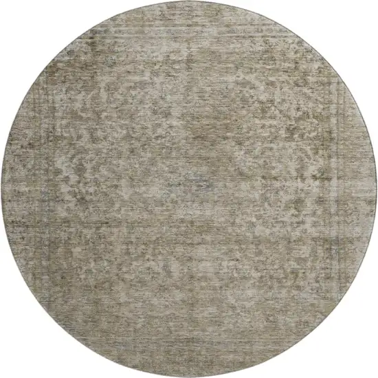 8' Pewter And Gray Oriental Washable Round Rug With UV Protection Photo 1