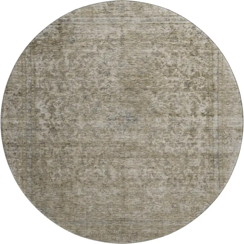 8' Pewter And Gray Oriental Washable Round Rug With UV Protection Photo 1