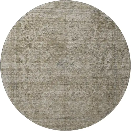 8' Pewter And Gray Oriental Washable Round Rug With UV Protection Photo 3
