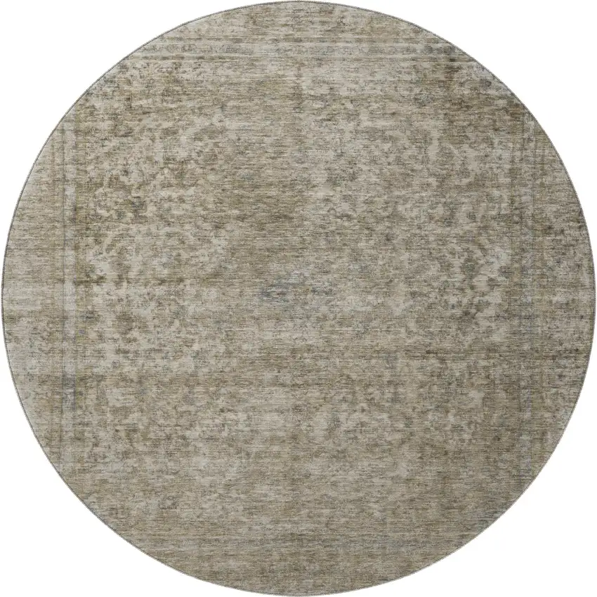 8' Pewter And Gray Oriental Washable Round Rug With UV Protection Photo 3