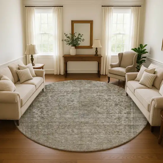 8' Pewter And Gray Oriental Washable Round Rug With UV Protection Photo 4