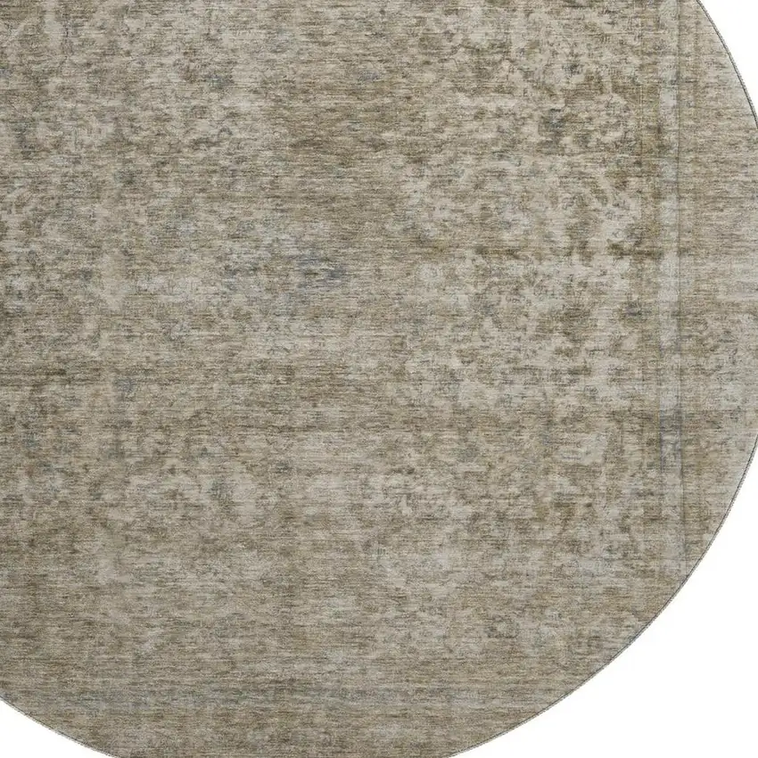 8' Pewter And Gray Oriental Washable Round Rug With UV Protection Photo 2