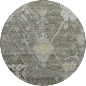 Photo of 8' Pewter And Gray Oriental Washable Round Rug With UV Protection