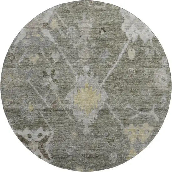 8' Pewter And Gray Oriental Washable Round Rug With UV Protection Photo 1