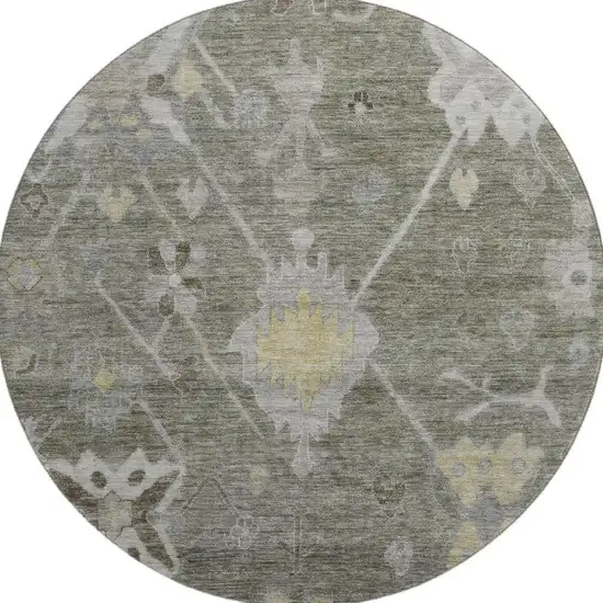 8' Pewter And Gray Oriental Washable Round Rug With UV Protection Photo 4