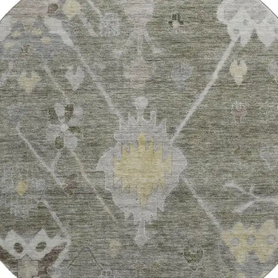 8' Pewter And Gray Oriental Washable Round Rug With UV Protection Photo 3