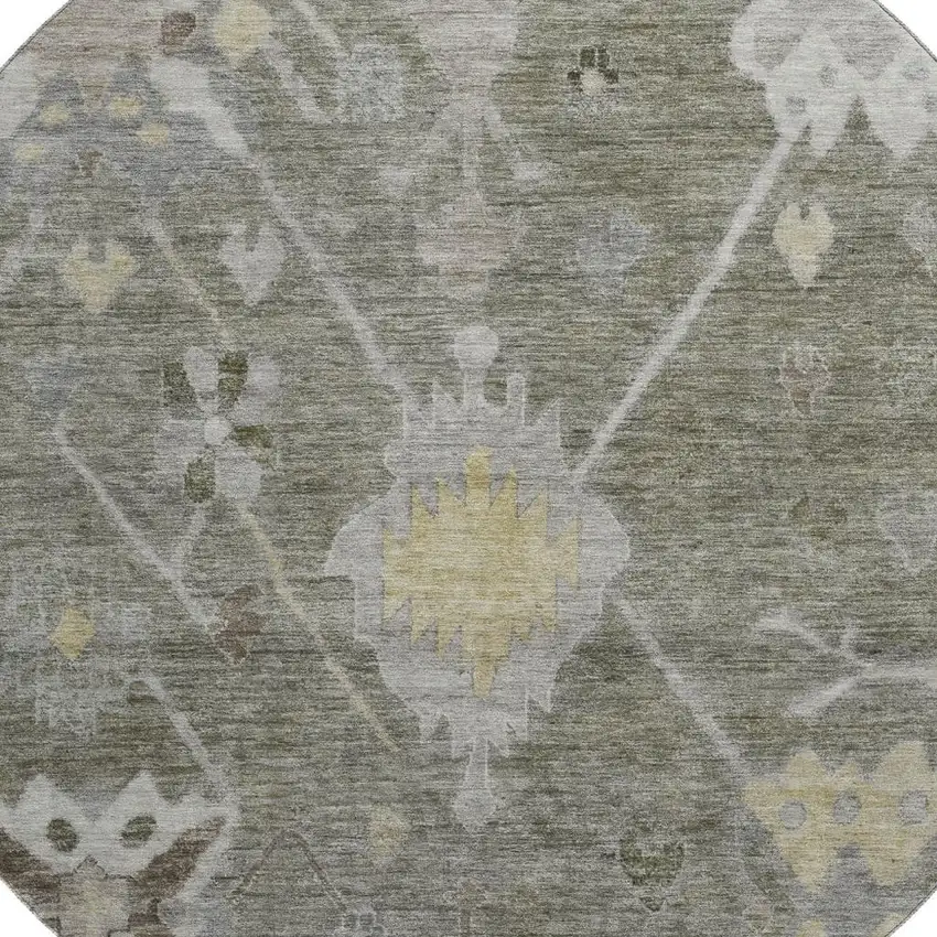 8' Pewter And Gray Oriental Washable Round Rug With UV Protection Photo 3