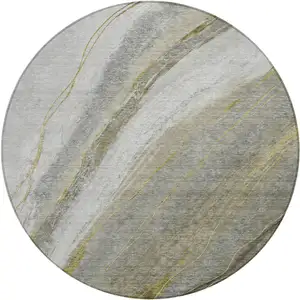 Photo of 8' Pewter And Gray Round Abstract Washable Indoor Outdoor Area Rug