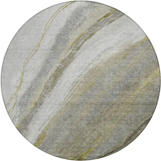 8' Pewter And Gray Round Abstract Washable Indoor Outdoor Area Rug Photo 1