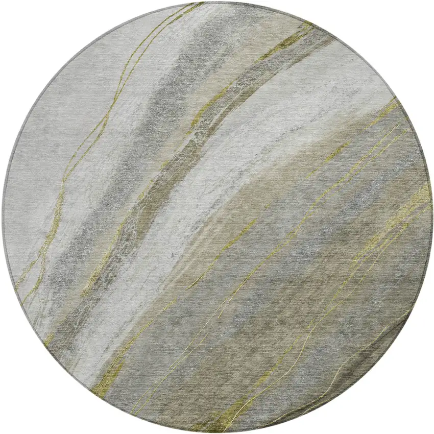 8' Pewter And Gray Round Abstract Washable Indoor Outdoor Area Rug Photo 1