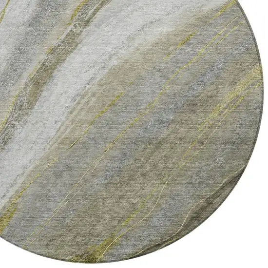 8' Pewter And Gray Round Abstract Washable Indoor Outdoor Area Rug Photo 9
