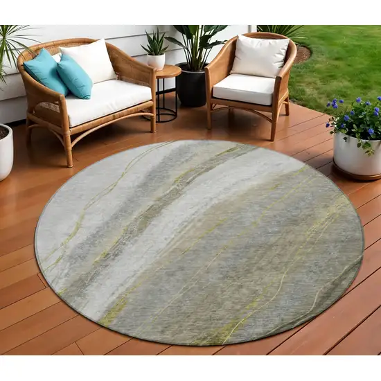 8' Pewter And Gray Round Abstract Washable Indoor Outdoor Area Rug Photo 2
