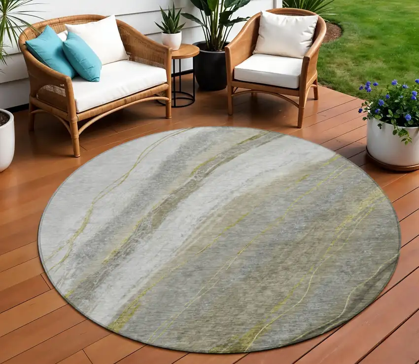 8' Pewter And Gray Round Abstract Washable Indoor Outdoor Area Rug Photo 2