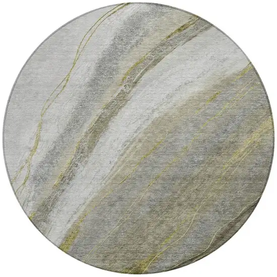 8' Pewter And Gray Round Abstract Washable Indoor Outdoor Area Rug Photo 3