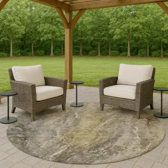 8' Pewter And Gray Round Abstract Washable Indoor Outdoor Area Rug Photo 8
