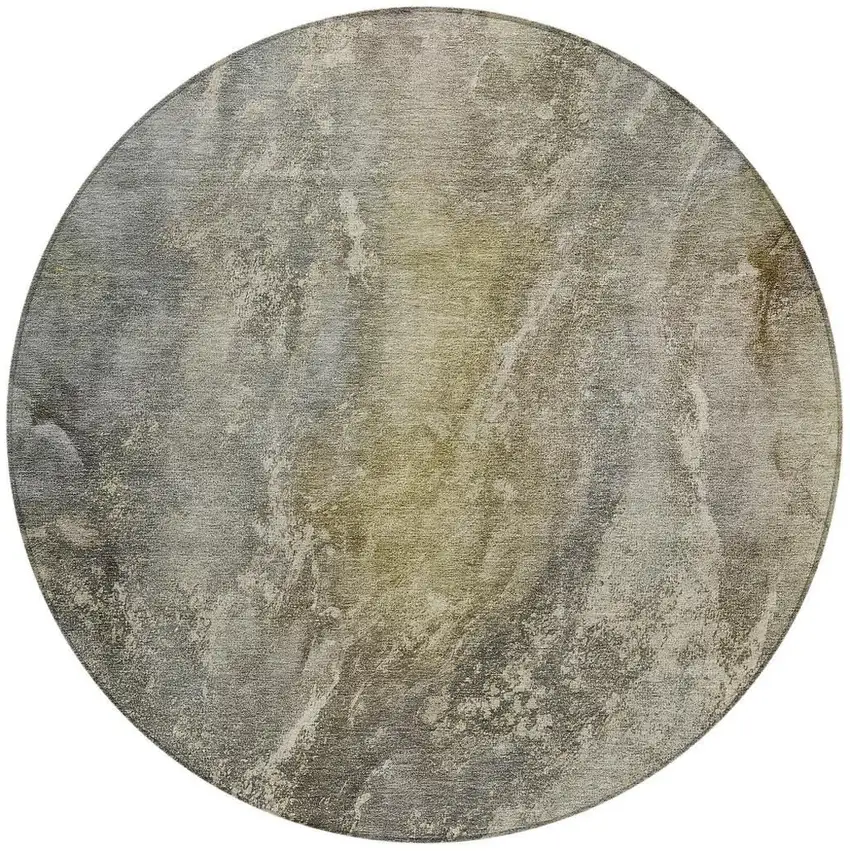 8' Pewter And Gray Round Abstract Washable Indoor Outdoor Area Rug Photo 4