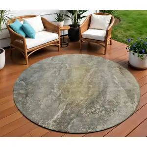 Photo of 8' Pewter And Gray Round Abstract Washable Indoor Outdoor Area Rug