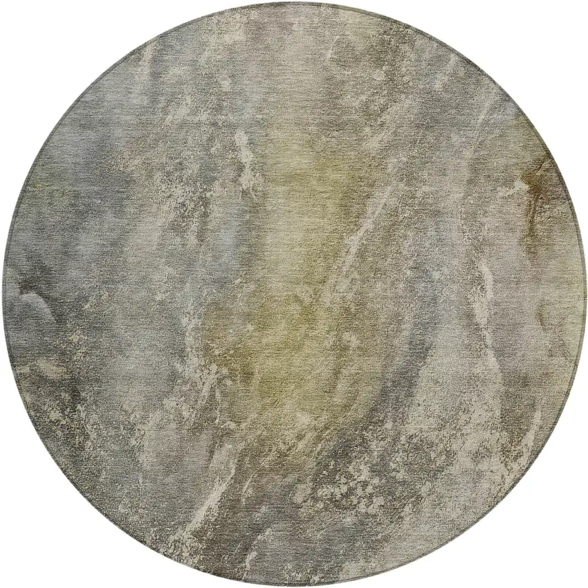 8' Pewter And Gray Round Abstract Washable Indoor Outdoor Area Rug Photo 2
