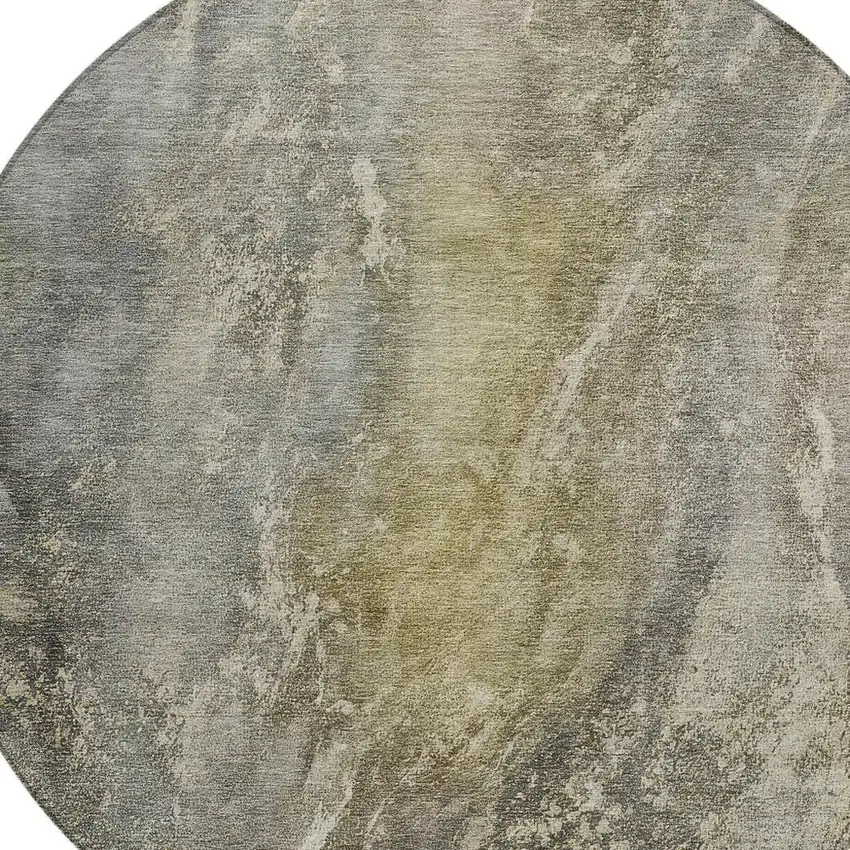 8' Pewter And Gray Round Abstract Washable Indoor Outdoor Area Rug Photo 7