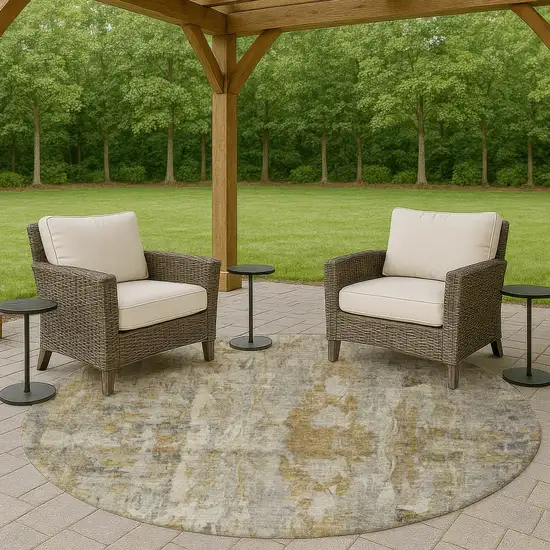 8' Pewter And Gray Round Abstract Washable Indoor Outdoor Area Rug Photo 8