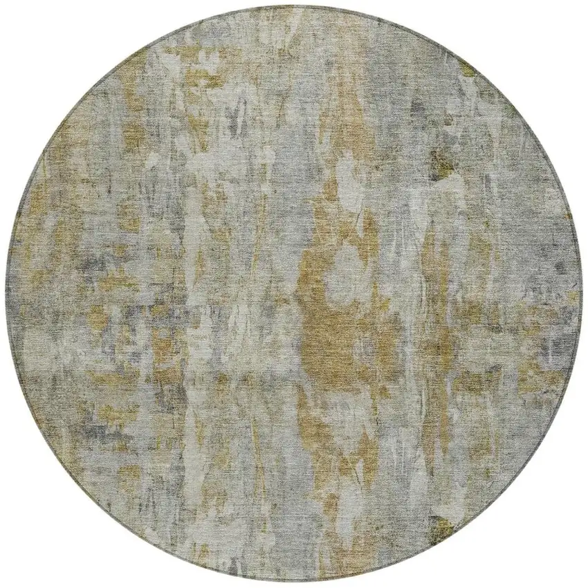 8' Pewter And Gray Round Abstract Washable Indoor Outdoor Area Rug Photo 4