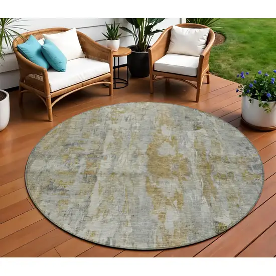 8' Pewter And Gray Round Abstract Washable Indoor Outdoor Area Rug Photo 1