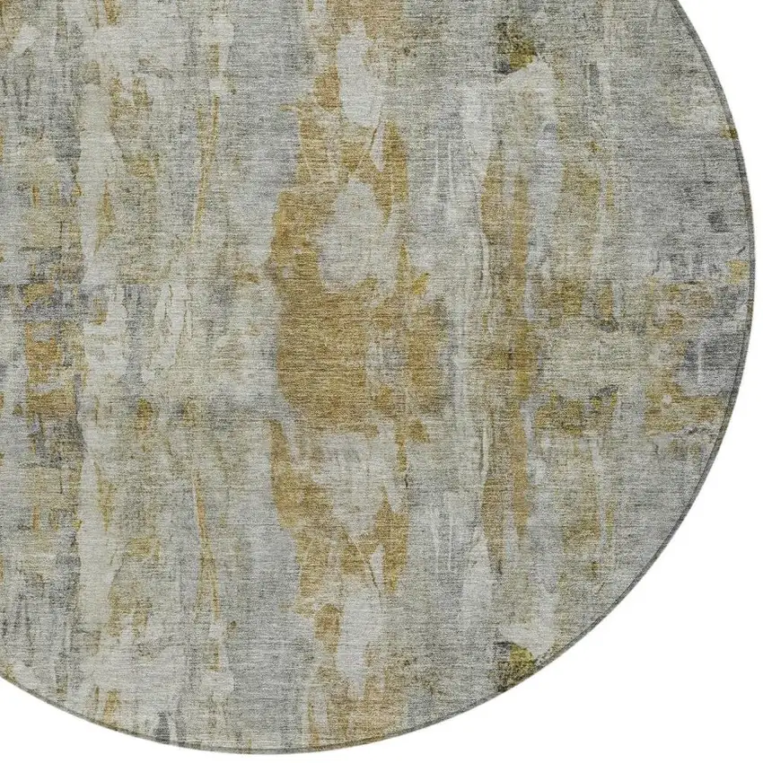 8' Pewter And Gray Round Abstract Washable Indoor Outdoor Area Rug Photo 7