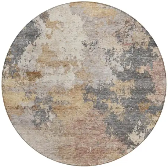 8' Pewter And Gray Round Abstract Washable Indoor Outdoor Area Rug Photo 3