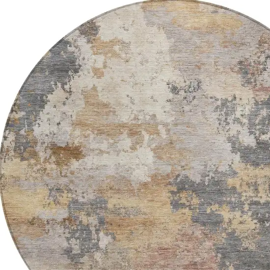 8' Pewter And Gray Round Abstract Washable Indoor Outdoor Area Rug Photo 2