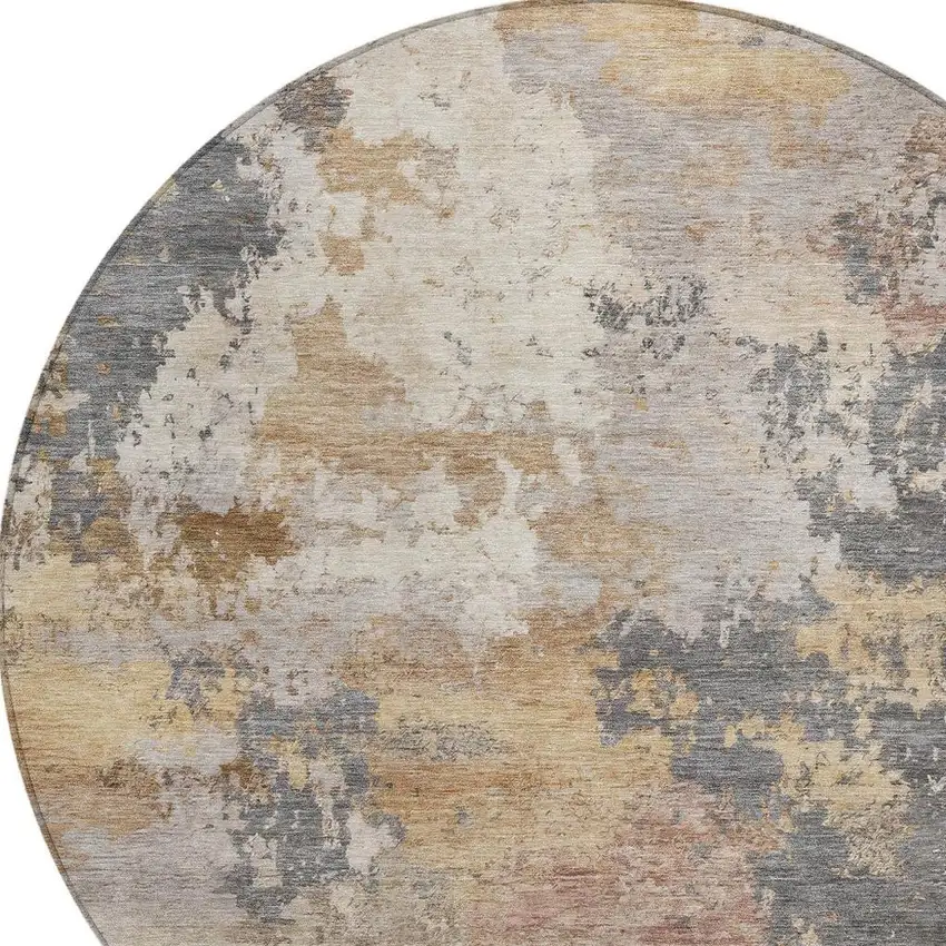 8' Pewter And Gray Round Abstract Washable Indoor Outdoor Area Rug Photo 2