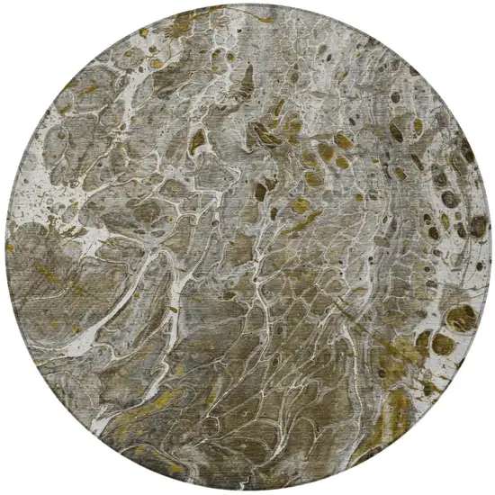 8' Pewter And Gray Round Abstract Washable Indoor Outdoor Area Rug Photo 4
