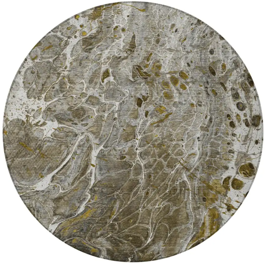 8' Pewter And Gray Round Abstract Washable Indoor Outdoor Area Rug Photo 4