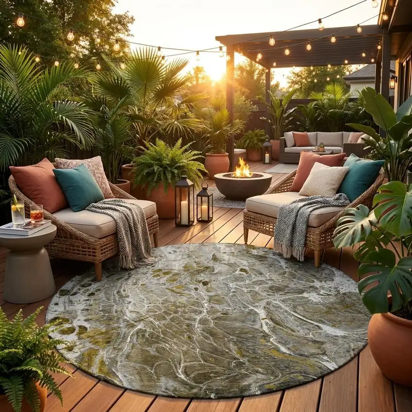 8' Pewter And Gray Round Abstract Washable Indoor Outdoor Area Rug Photo 1