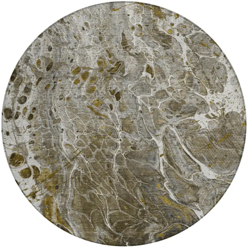 8' Pewter And Gray Round Abstract Washable Indoor Outdoor Area Rug Photo 3