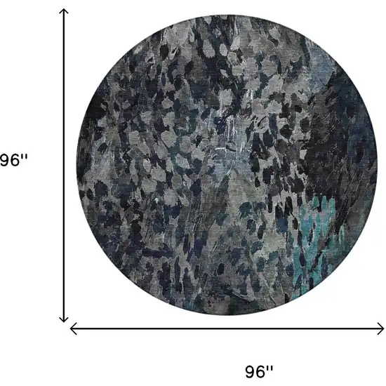 8' Pewter And Gray Round Abstract Washable Indoor Outdoor Area Rug Photo 7