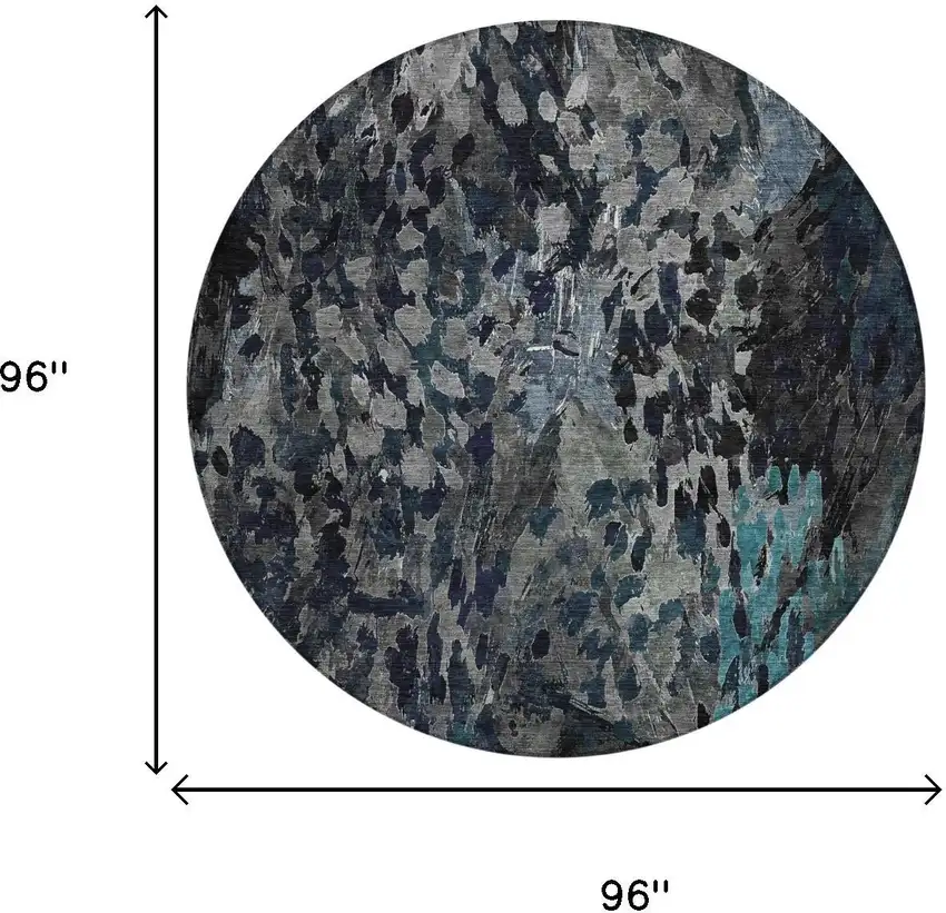8' Pewter And Gray Round Abstract Washable Indoor Outdoor Area Rug Photo 7