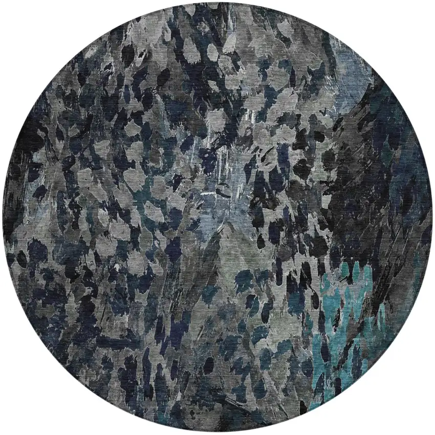 8' Pewter And Gray Round Abstract Washable Indoor Outdoor Area Rug Photo 2